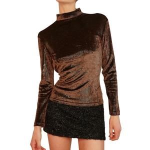 Vintage Y2K brown shimmer mock neck long sleeve top